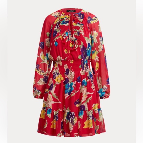 NWT Ralph Lauren Women's Floral Georgette Long Sleeve Dress Sz 2 $185 - Picture 4 of 12